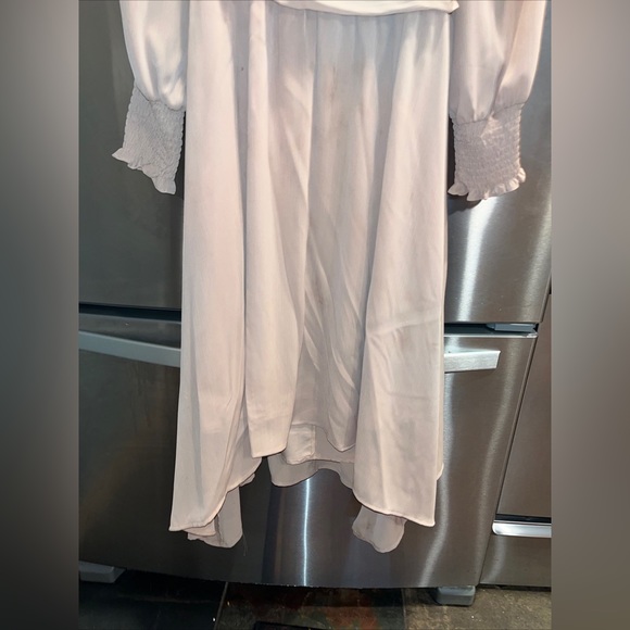 Exlura beige tan nude DRESS square Stretch Neck Long Ruffle sleeve Flowy Ties 2X - Picture 5 of 14